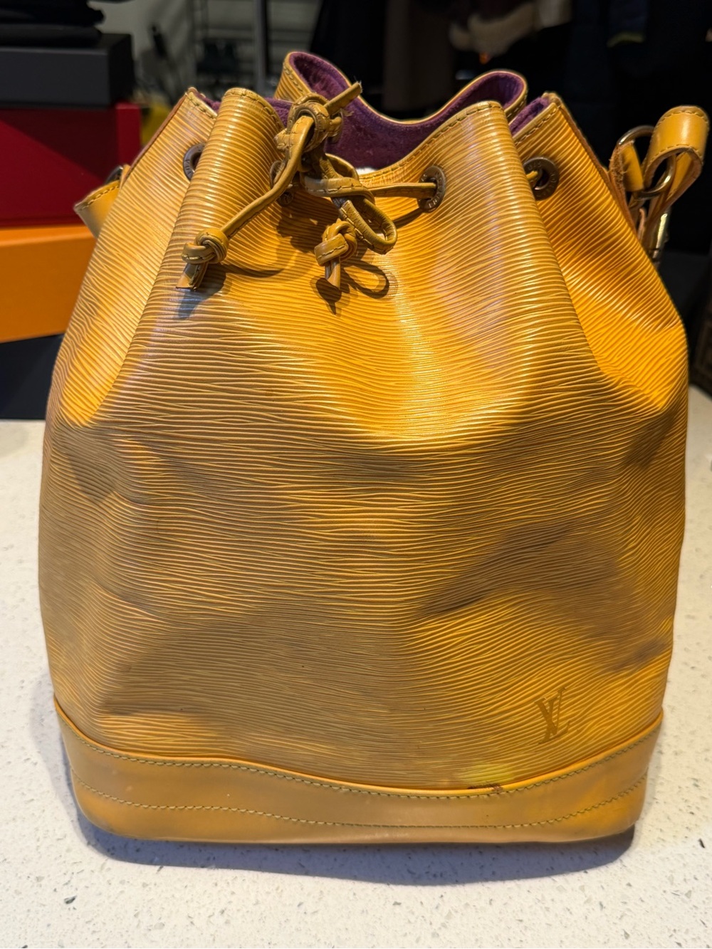 Louis Vuitton Yellow Epi Drawstring Shoulder Bucket Bag with Purple PROJECT